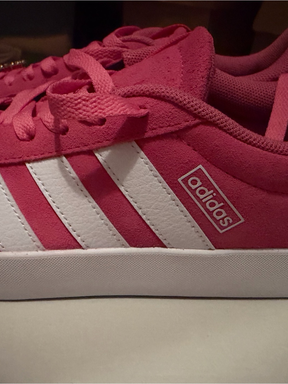 adidas Pink and White Suede Low-Top Sneakers